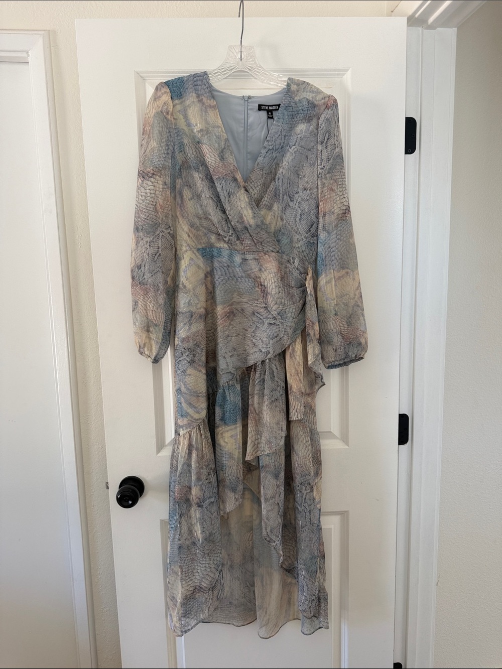 Steve Madden Pastel Multi High-Low Ruffle Wrap Dress